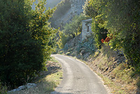 Maison cvenole traditionnelle en bordure d'une petite route