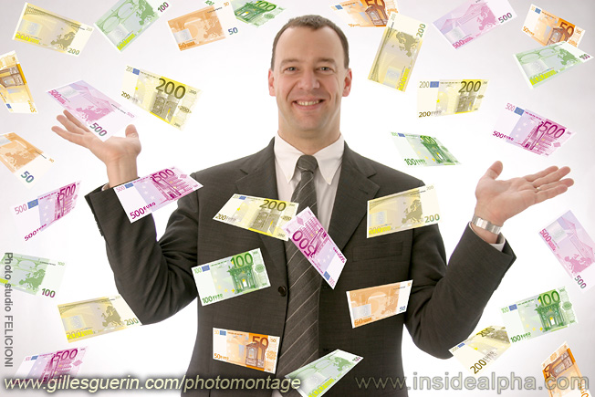 Photomontage - Banquier satisfait et pluie de billets